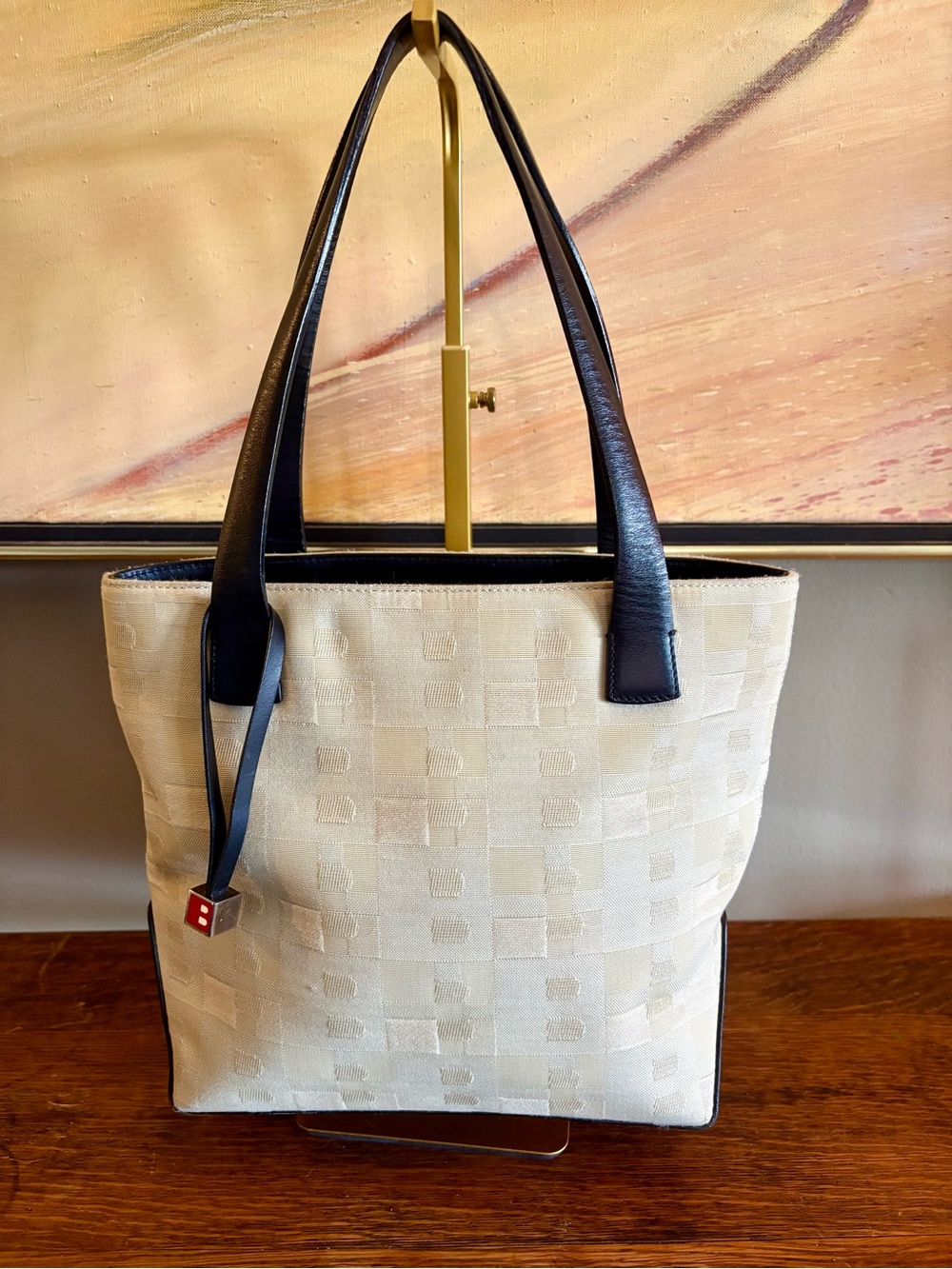 Bally Vintage Jacquard B Monogram Canvas & Leather Tote Bag - Cream/Black